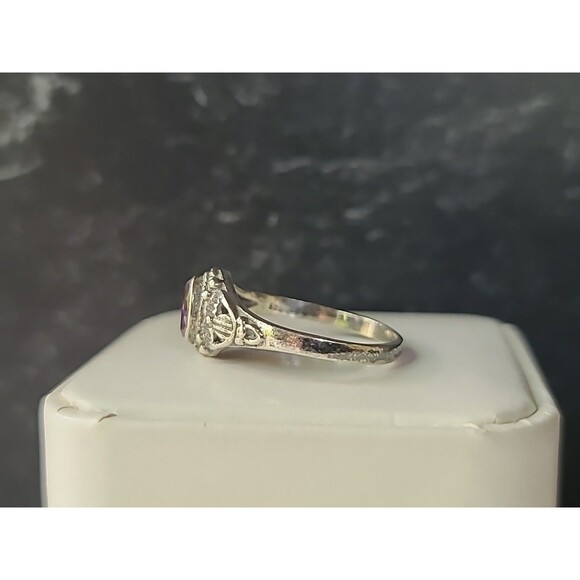 925 Sterling Silver Amethyst Floral Shaped Ring Vintage, SIZE US 8 - Picture 6 of 10